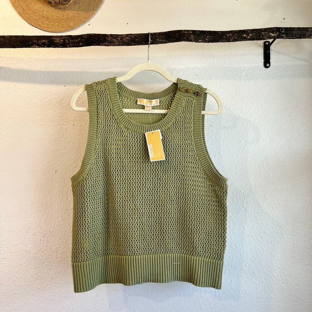 Michael Kors Light Sage Loose Chunky Woven Knit Sleeveless Vest Top Size XL NEW
